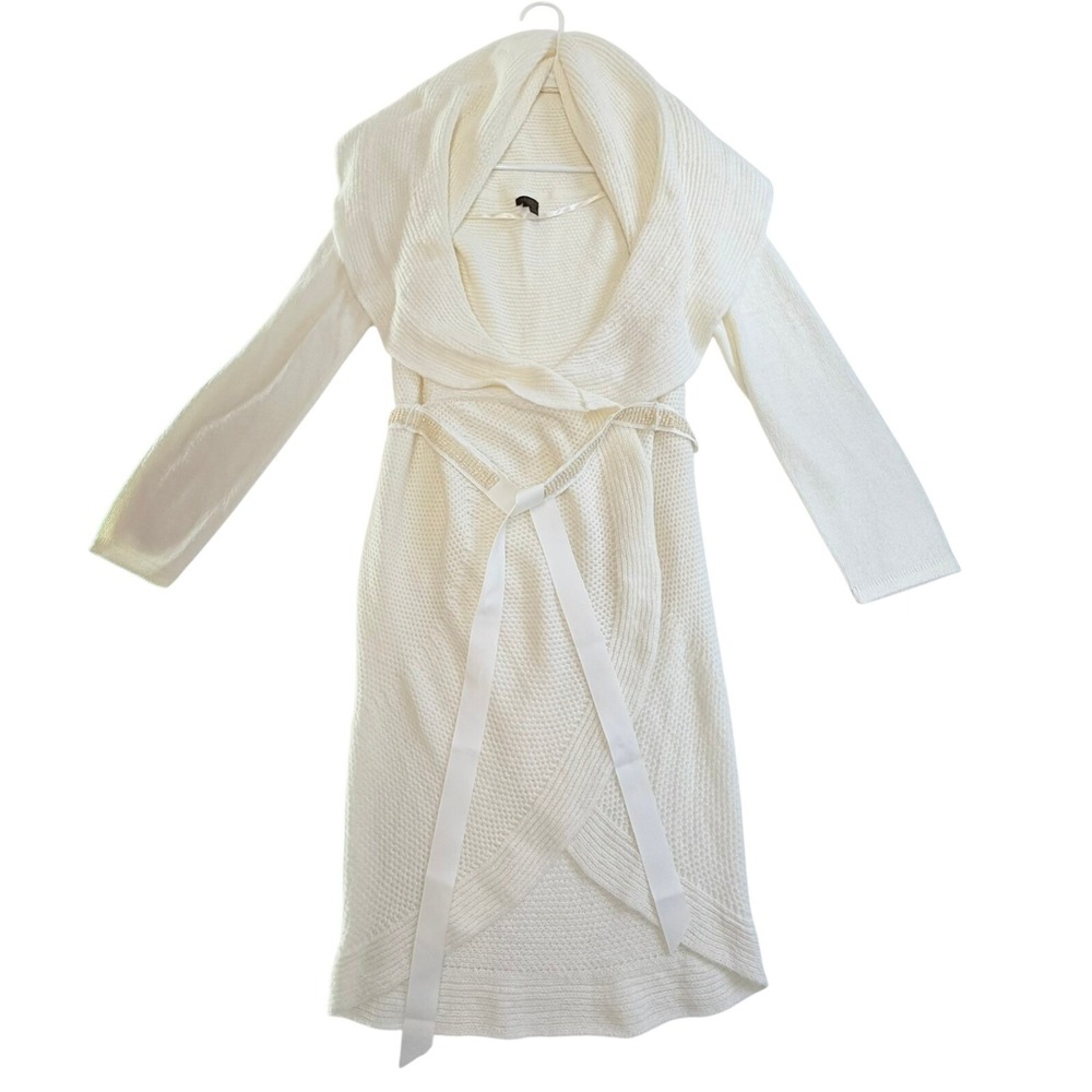 Soma Intimates‎ Cream Knit Longline Cardigan Robe Sequin Ribbon Tie XL Ivory